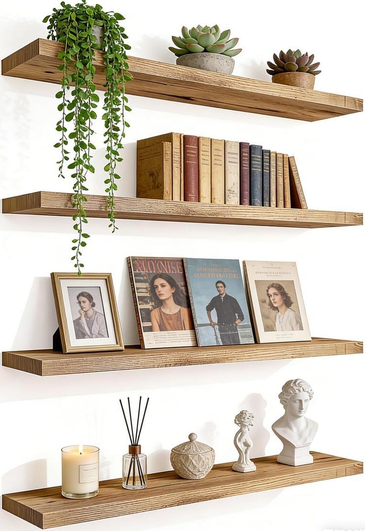 Light Wood Floating Shelves For Wall Shelves For Bedroom, 24 Inch Set Of 4