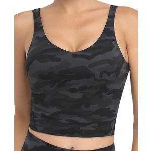 Oalka Sports Bra Womens Longline Padded Crop Tank Yoga Bras Workout Fitness Top Multi Grey Camo XXL