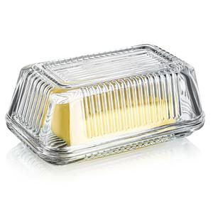 Clear Glass Butter Dish with Lid for Countertop, 6.5" Crystal Butter Dish with Cover, Covered Butter Tray for Refrigerator