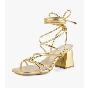 Shoe'N Tale Lace Up Heels for Women Ankle Strappy Gladiator High Heeled Sandals Chunky Block Heel Square Open Toe Criss Cross Dress Shoes 8