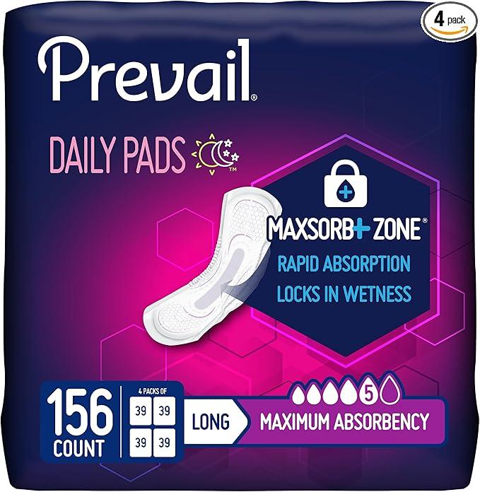Prevail Incontinence Bladder Control Pads for Women, Maximum Absorbency, Long Length, 39 Count (Pack of 4)