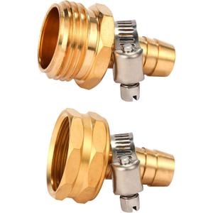 Brass Garden Hose Connector Repair Mender Kit with Stainless Clamp,Fits 1/2" Water Hose Fitting (1/2" Barb x 3/4" GHT)