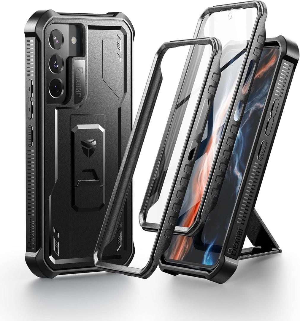 Dexnor Full Body Case for Samsung Galaxy S22 5G/6.1 inches, [Extra Front Frame] Heavy Duty Military Grade Protection Built-in Screen Protector and Kickstand for Galaxy S22 5G,Black