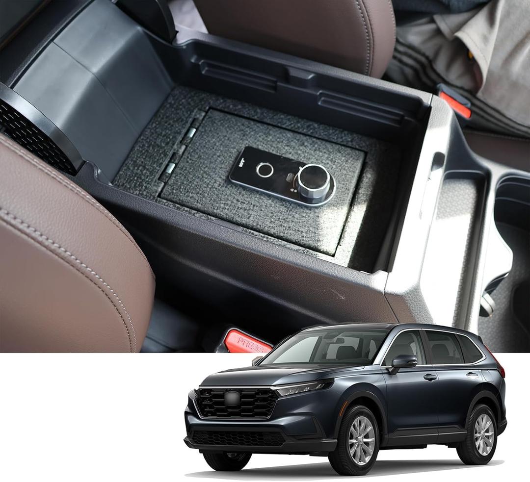 JIKE Center Console Gun Safe - Console Gun Vault Compatible with Honda CR-V 2023-2025, Fingerprint Lock with Backup Key