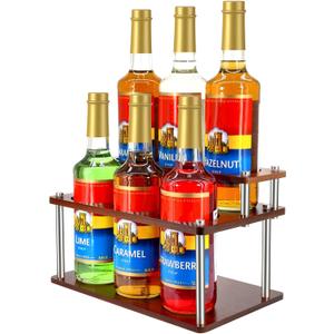 Coffee Syrup Organizer Rack,2-Tier Coffee Syrup Stand Holder for Coffee Station Countertop,6 Bottles Storage Display Shelves for Wine, Dressing Cocktail in Coffee Bar