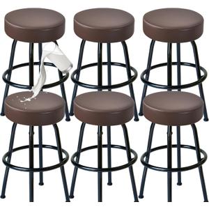 FUANGUI Bar Stool Covers Round Set of 6, Waterproof PU Bar Stool Seat Covers, Bar Stool Chair Covers Washable Stool Cushion Slipcover for 16-18 Inch - Coffee