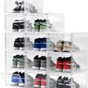 Large Shoe Boxes Clear Plastic Stackable Drop Front Shoe Box with Clear Door, Shoe Containers For Sneaker Display, Fit up to US Size 12