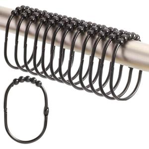 2 Lb. Depot Wide Shower Curtain Ring - Set of 12 Easy Glide and Rust-Proof Rollers - Stainless Steel Shower Curtain Hooks Black for Straight and Curved Rods - Decorative and Durable for Any Bathroom