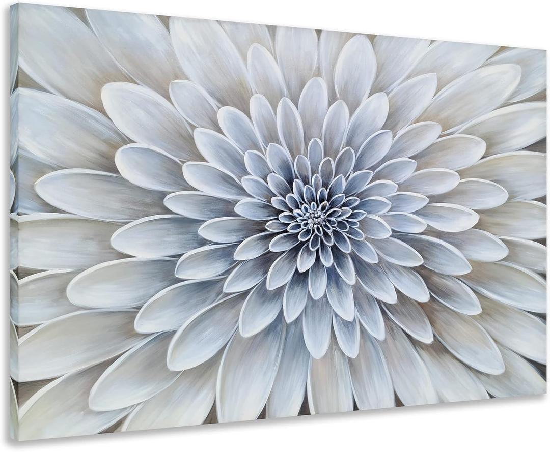 SYGALLERIER Floral Canvas Wall Art with Textured Modern Abstract White Flower Paintings Aesthetic Pictures Artwork for Living Room Bedroom Bathroom Decor (40L" x 30W")