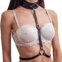 Women's Leather Chest Harness Body Caged Bra Punk Waist Belt Gothic Strappy Adjustable Black (Black)