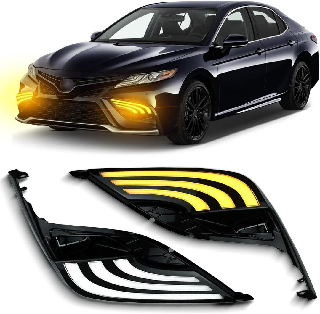 Switchback White/Amber LED Front Fog Daytime Running Lamp w/Dynamic Flash LED Turn Signal light Feature Compatible with Toyota Camry 2021-2024 SE XSE TRD