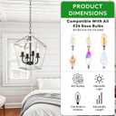 Farmhouse Lantern Chandelier 4-Light, Industrial Brushed White Oak Ceiling Light Fixture with Open Cage and Adjustable Hanging Height, E12 Base for Kitchen Island, Dining Room, Entryway, Foyer