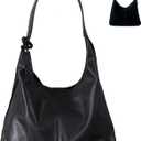 Soft PU Leather and Suede Tote Bag Shoulder Bag for Women - Large Capacity Hobo Bag with Interior Pockets, Black