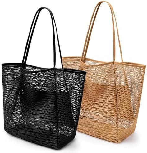 VOROLO Mesh Tote Beach Bag,Women Fairycore Hobo Bag,Shoulder Bag,Soft Summer Casual Crochet Bags
