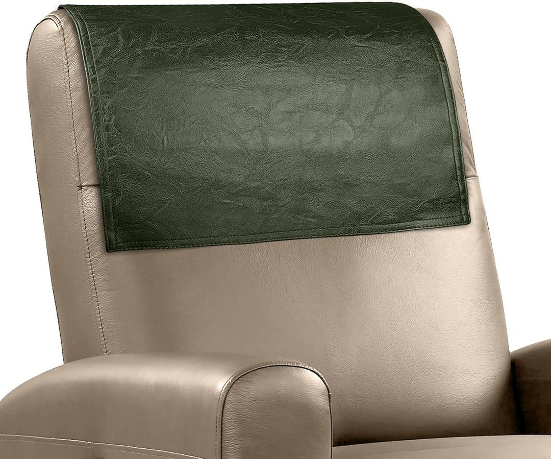 Recliner Headrest Protector Faux Leather Headrest Cover for Recliner Chair Couch Headrest Cover for Furniture Sofa Protector Chair Arm Covers for Home Office 17 x 27In(Dark Green)