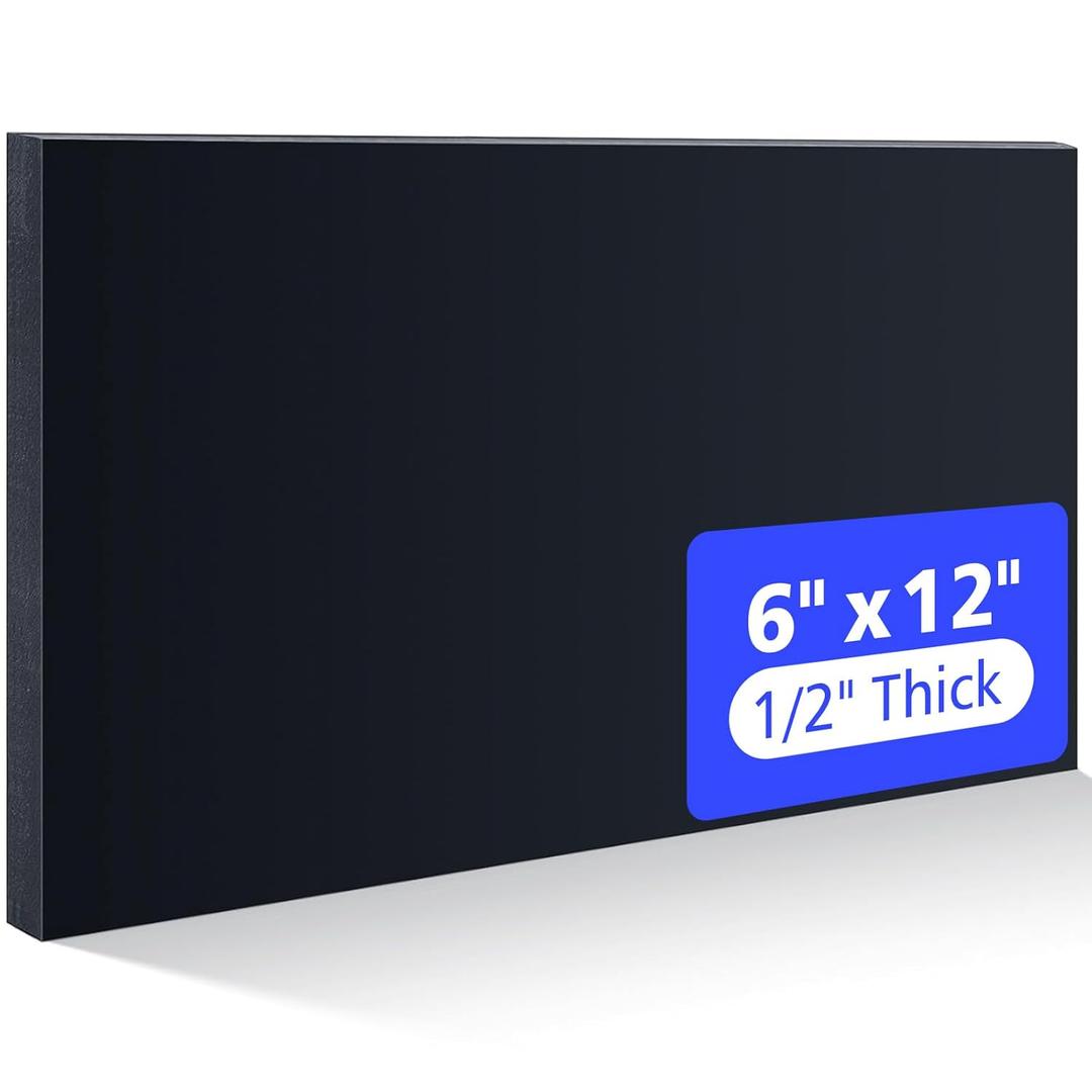 Black Delrin/Acetal Copolymer Plastic Sheet, High-Performance Engineering Plastic for CNC Machining, DIY, and Industrial Applications (Black, 1/2" x 6" x 12")