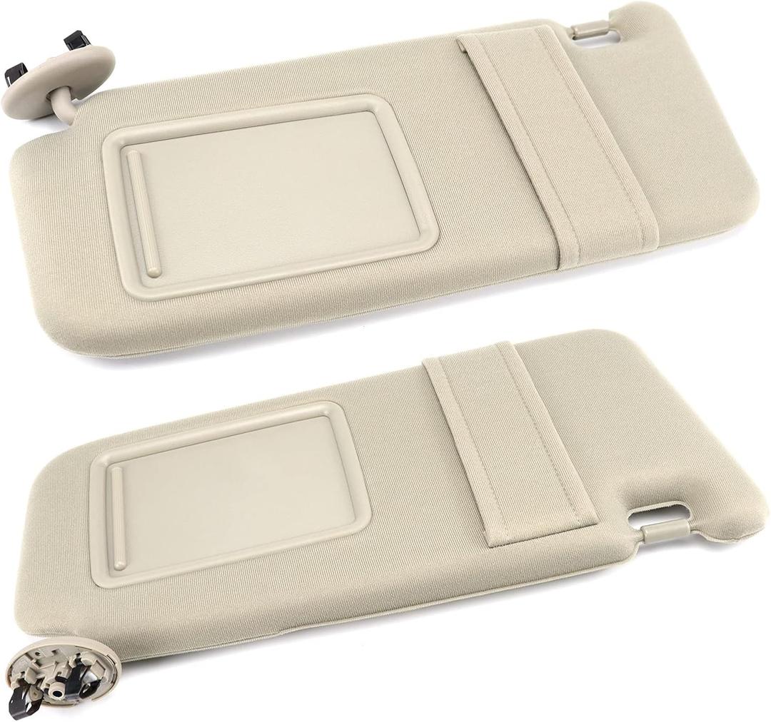 Pair Sun Visor Left Driver Right Passenger Side Compatible with 2007 2008 2009 2010 2011 Toyota Camry Hybrid Without Sunroof and Light (Beige)