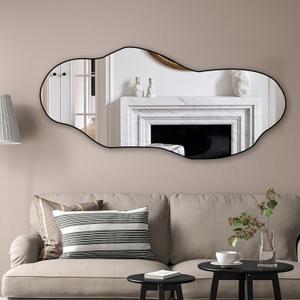 POZINO Irregular Frameless Mirror, 47.2"x21" Asymmetrical Aesthetic Wall Mirrors, Modern Organic Shape Decorative Mirror for Living Room Bedroom Entryway Hallway, Horizontal or Vertical Hanging