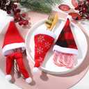 SATINIOR 24 Pcs Mini Christmas Santa Hats Scarf Bulk Small Santa Claus Hats Silverware Holders for Christmas Craft Xmas Table Dinnerware