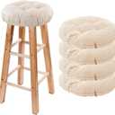 Bar Stool Covers Set of 4, Stool Covers Round with Elastic Band Pad, Soft Stool Seat Covers, Nonslip and Washable, 12 Inch, Beige