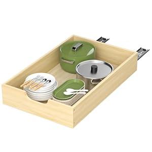 COOLBEBE Pull Out Cabinet Drawer, Soft Close Pull Out Organizer for Cabinets, Solid Wood Cabinet Drawers Slide out, Pull Out Shelves in Kitchen, Pantry, Bathroom, Bottom Assembly (14INCH)