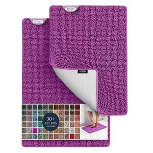 BELADOR Plush Bath Mat Sets - Quick-Dry Chenille Bathroom Mats with Rubber Backing, Absorbent, Washable- 24x17 + 30x20 (Bright Violet)