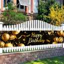 Happy Birthday Backdrop Banner Birthday Party Decoration Supplies 118x20 Inches Golden Balloons Stars Confetti for Birthday Party Celebration Event Outdoor Yard Wall Decor