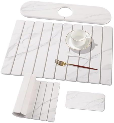 3 PCS Large Stone Dish Drying Mat for Kitchen Counter, Quick Dry Stone Dishes Mats, Sink Faucet Mat, Marble Water Absorbing Diatomaceous Earth Drying Pad for Countertop Tableware, Bottles