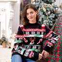 dressfan Unisex Funny Christmas Sweaters Xmas Family Matching Sweater Knit Pullover Crew Neck Long Sleeve for Women & Men (Medium, Black Red-santa Claus)