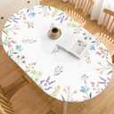 Horaldaily Spring Fitted Tablecloth 68 x 48 Inch Oval, Spring Daisy Tulips Lavender Floral Washable Table Cover Elastic Edged for Dinning, Picnic, Camping, Banquet
