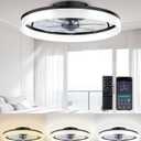 Ceiling Fans with Lights and Remote, 20" Modern Low Profile Ceiling Fan, 6-Speed Quiet Reversible Motor, Flush Mount LED Fan Light,Stepless Dimmable for Bedroom & Kids Room (Black)