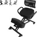 Ergonomic Height Adjustable Breathable Kneeling Chair Back Support Kneeling Chair with Leather Cushion Comfortable Mesh Backrest, Spine Alignment Support