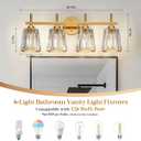 Crystal Bathroom Light Fixtures Over Mirror, Gold 4-Light Bathroom Vanity Lights Over Mirror Modern Wall Lighting Sconces with Ceramic E26 Base (Bulbs Not Include)