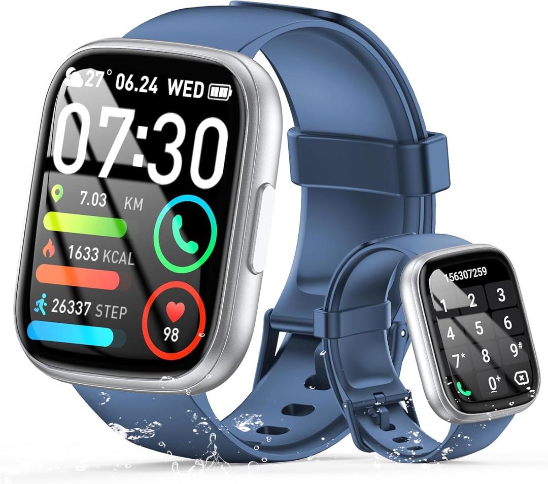 Smart Watch for Men Women, 1.95" HD Touchscreen Fitness Tracker with Bluetooth Calling, Fitness Watch with 110+ Sports Modes/Heart Rate/Sleep Monitor, IP68 Waterproof Smartwatch for Android iOS, Blue