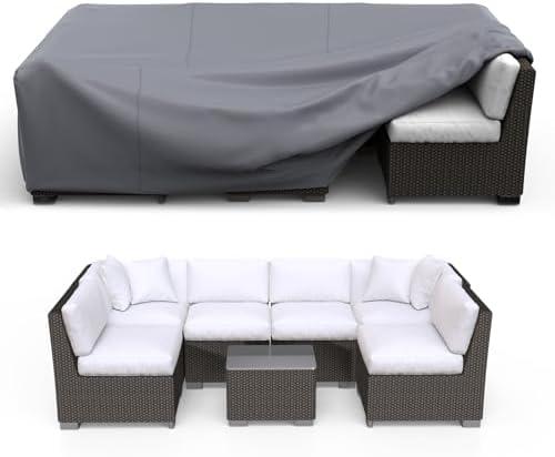 BROSYDA Patio Furniture Set Cover Waterproof, Heavy Duty Funiture Covers for Outdoor Sectional Sofa Set Wicker Rattan Table Chair Rectangular,62" L×42" W×28" H, Grey