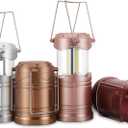 Lichamp LED Camping Lantern, 4 Pack Battery Powered Flashlight for Power Outages, Portable Collapsible Hanging Light Essential for Home, Outdoor, Emergency Lamp Survival Kit Gear for Hurricane, C3 (Silver, Gold, Rose Gold, Burgundy)