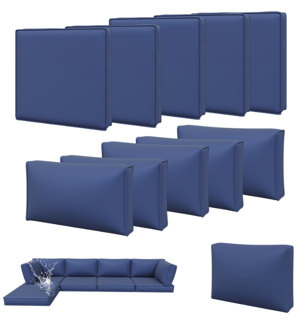 Aoxun 11pcs Patio Cushion Covers Replacement, Waterproof Outdoor Furniture Cushion Covers with Zipper and Non-Slip Bottom, Patio Sofa Couch 3 Sizes for Patio Sectional, Covers Only (Blue)
