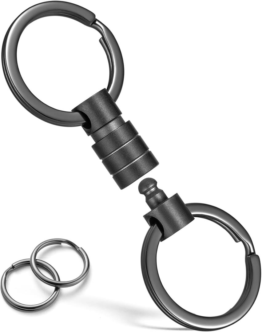 FEGVE Titanium Quick Release Keychain, Small Detachable Swivel Keychain Accessories with 4 Key Rings for Bag, Belt & Car-(Anti-fall/Black-1pcs)
