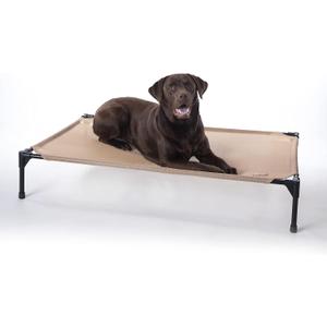 K&H Pet Products Outdoor Elevated Dog Cot, Cooling Raised Bed with Waterproof Breathable Mesh for Large Dogs, Portable Place Bed with Heavy-Duty Metal Frame, Big Hammock Style - Large Tan (Large 42"L x 30"W, Tan All Season Mesh)