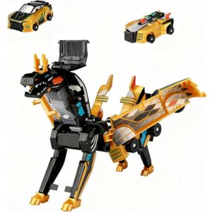 Collision Transforming Dinosaur Car Toy, Magnetic Toy Cars Transform into Dinosaurs for Boys Age 3-6, Transformation Cars Toy with Crash Transform Feature for Party Favors Birthday Christmas, Gold