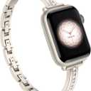 Missair Bands Compatible with Apple Watch Band 38mm 40mm 41mm 42mm 44mm 45mm 46mm 49mm for Women, Slim Metal Dressy Jewelry Bracelet with Bling Diamond for iWatch Series 11 10 9 8 7 6 5 4 3 SE Ultra (Starlight)