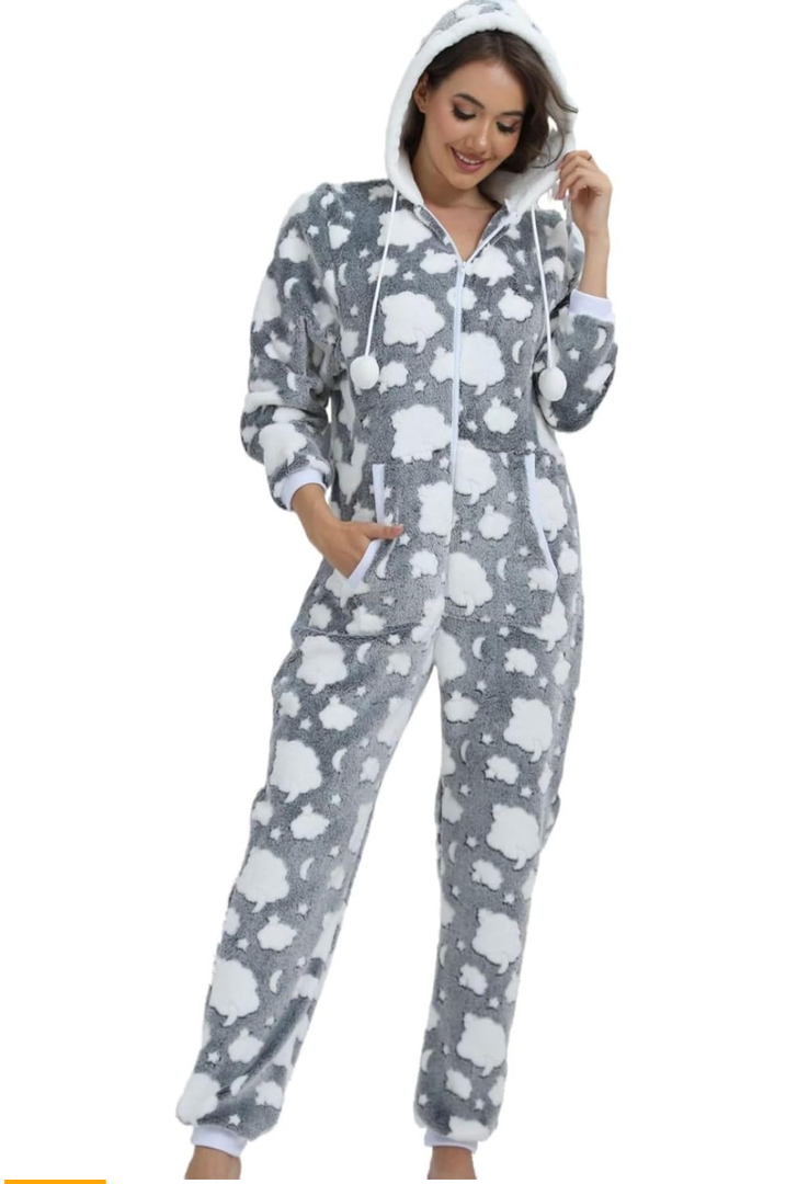 Women Hooded Flannel Pajamas Jumpsuit Halloween Christmas Romper Cosplay Costume 1-Piece Sleepwear Homewear