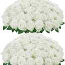 InnoGear 100 Pcs White Roses Artificial Flowers, Fake Velvet Silk Rose Bulk Faux Flower for Decoration DIY Wedding Centerpieces Proposal Bridal Bouquets Shower Party Home Floral Decor (100, White)
