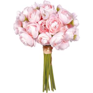 Ranunculus Artificial Flower, 18 Pcs Faux Silk Mini Ranunculus Flowers for DIY Bouquet, Bulk Fake Wedding Filler Flowers for Centerpieces Arrangements Bridal Shower Decorations (Pink)