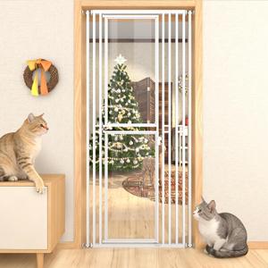 78.74" Extra Tall Cat Gate for Doorway, Wide Adjustable 28"-37" Pet Gate Included 4 Extension Kits,No Drilling Pressure Mounted Transparent Full Door Gate for Stairs, Studio, Kitchen (White)