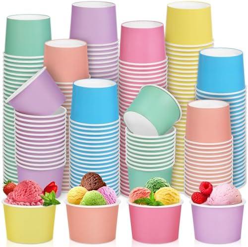 Aodaer 300 Pack Paper Ice Cream Cups 8oz Paper Snack Ice Cream Bowls Disposable Dessert Bowls for Hot or Cold Food Party Supplies Treat Cups for Sundae, Frozen Yogurt, Soup, 6 Colors