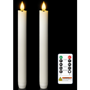 Homemory 2 Pcs Waxy Flameless Taper Candles with Remote, Flickering Battery Operated Taper Candles, Led Flameless Candlesticks Classic Tall Candle for Home, Wedding, Party, White, 9.6 inches