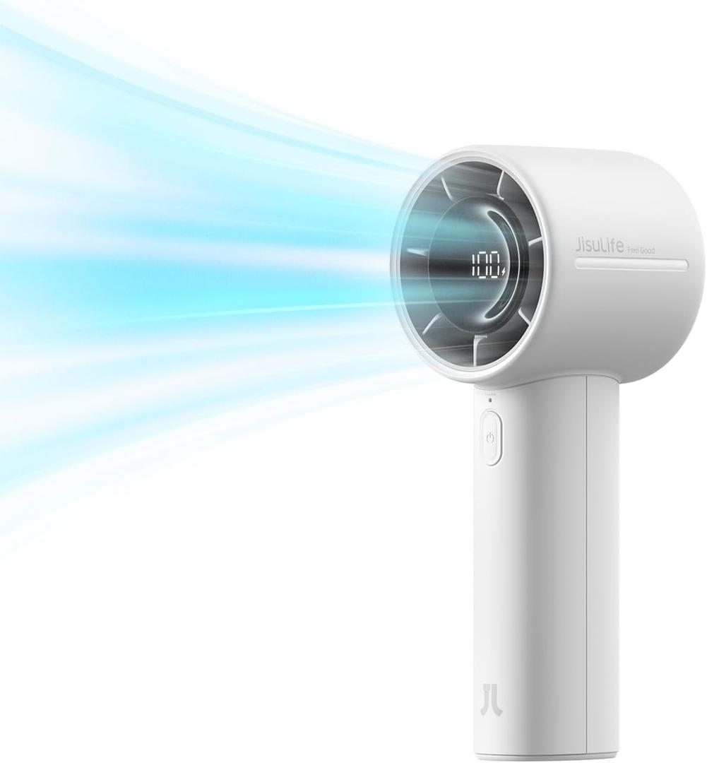 JISULIFE Handheld Turbo Fan, 5000mAh Rechargeable Portable Fans,Up to 28 Hours Working,5 Speed Strong Wind,Personal Mini Fan for Travel Outdoor Camping Beach MakeupGray (LED Display)