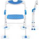 Adjustable Height Foldable Shower Chair with Back for Elderly & Disabled Sturdy Non-Slip Shower Seat for Indoor & Travel Use