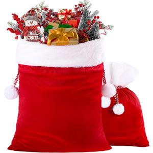 DIYDEC 2pcs Christmas Velvet Santa Bags with Drawstring Christmas Red Santa Gift Bags Large Gift Sack for Xmas Present Party Supply Costume Holiday Wrapping